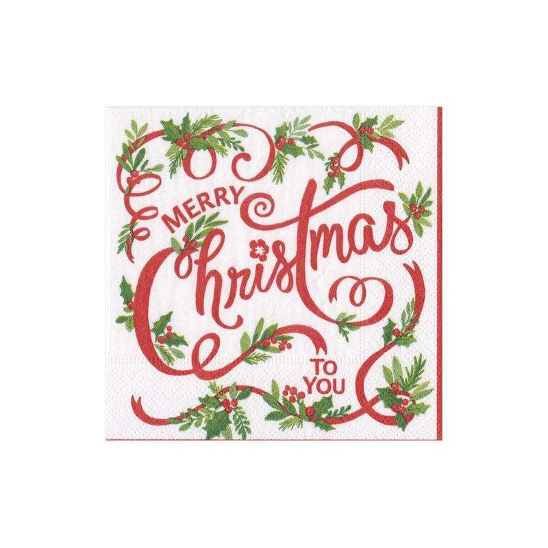 caspari Merry Christmas to You Paper Cocktail Napkins - 20 Per Package