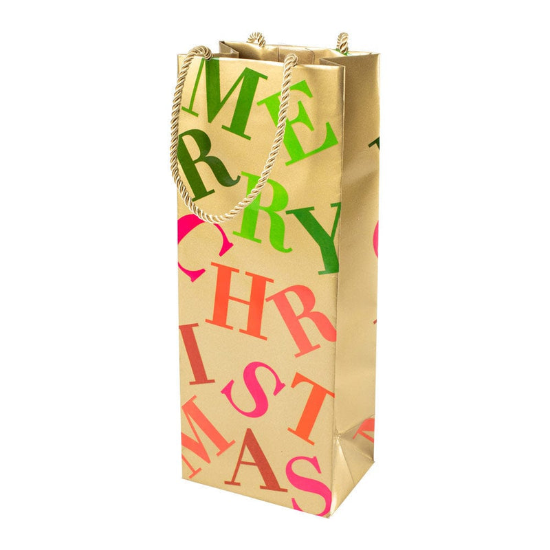 caspari Merry Christmas Toss Wine & Bottle Gift Bag - 1 Each