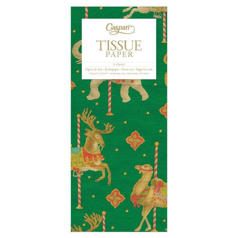 caspari Merry Go Round Tissue Paper in Green - 4 Sheets Included