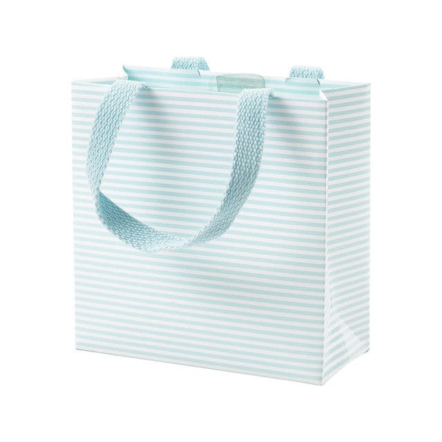caspari Mini Stripe Small Square Gift Bag in Robin's Egg - 1 Each