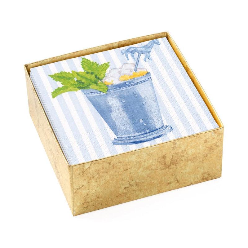 caspari Mint Julep Boxed Paper Cocktail Napkins in Blue - 40 Per Box