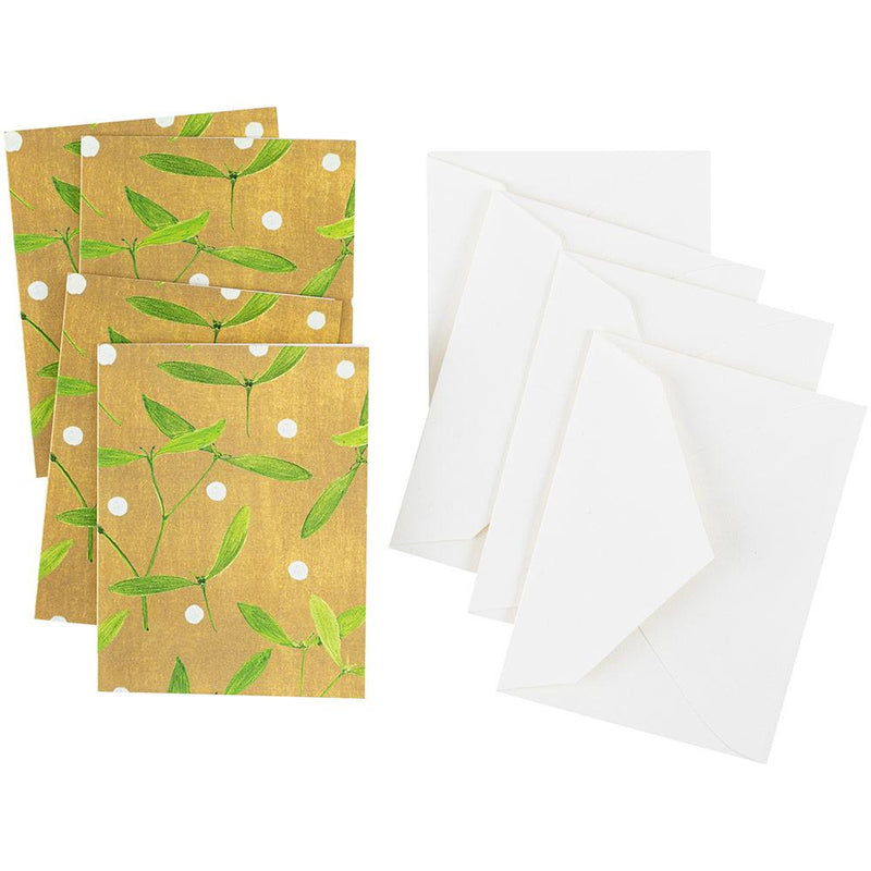 Caspari Mistletoe Gift Enclosure Cards - 4 Mini Cards & 4 Envelopes