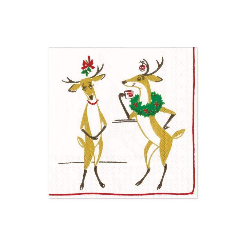 Caspari Mistletoe Meets Toddy Paper Cocktail Napkins - 20 Per Package
