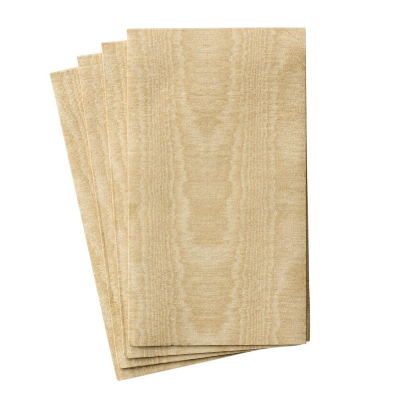 Caspari Moiré Paper Linen Guest Towel Napkins In Gold - 12 Per Package