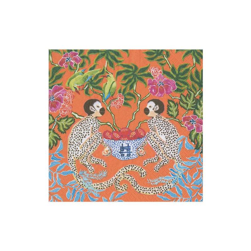 Caspari Monkeys Paper Cocktail Napkins In Orange - 20 Per Package