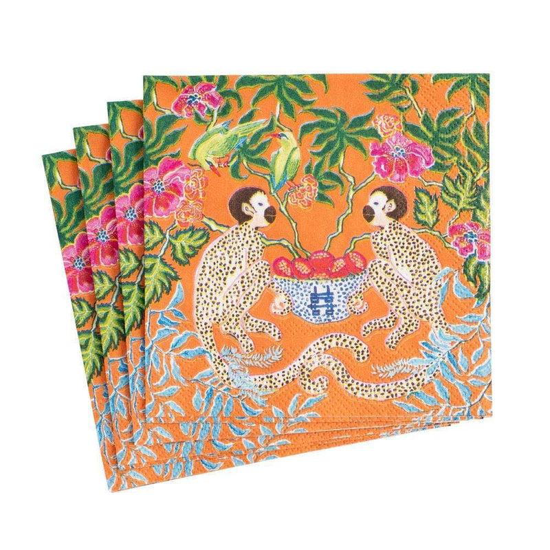 caspari Monkeys Paper Cocktail Napkins in Orange - 20 Per Package