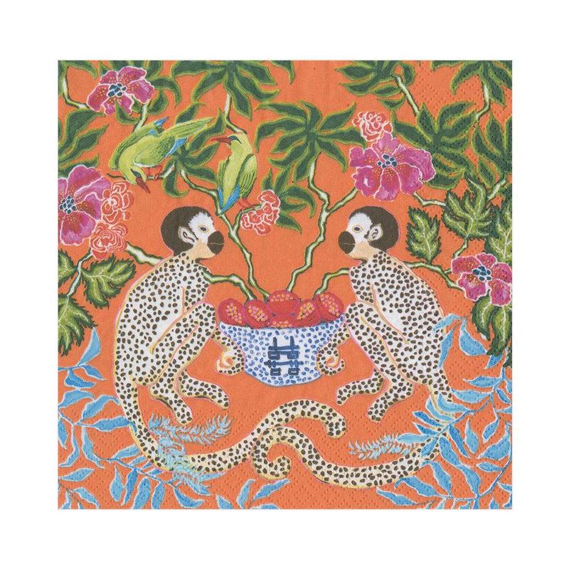 caspari Monkeys Paper Luncheon Napkins in Orange - 20 Per Package