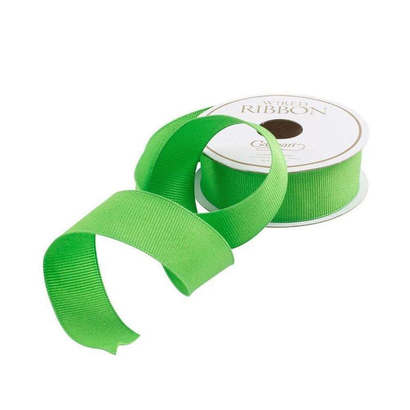 caspari Narrow Lime Green Grosgrain Satin Wired Ribbon - 8 Yard Spool