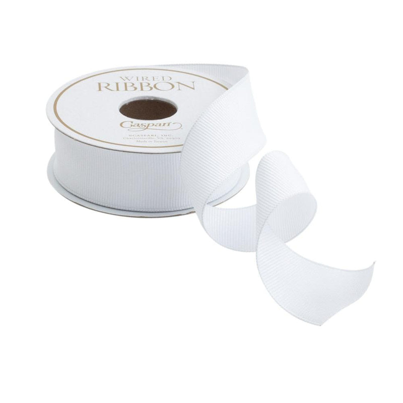 caspari Narrow White Grosgrain Wired Ribbon - 8 Yard Spool