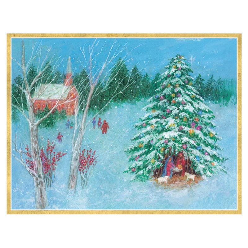 caspari Nativity with Tree Boxed Christmas Cards - 15 Cards & 15 Envelopes