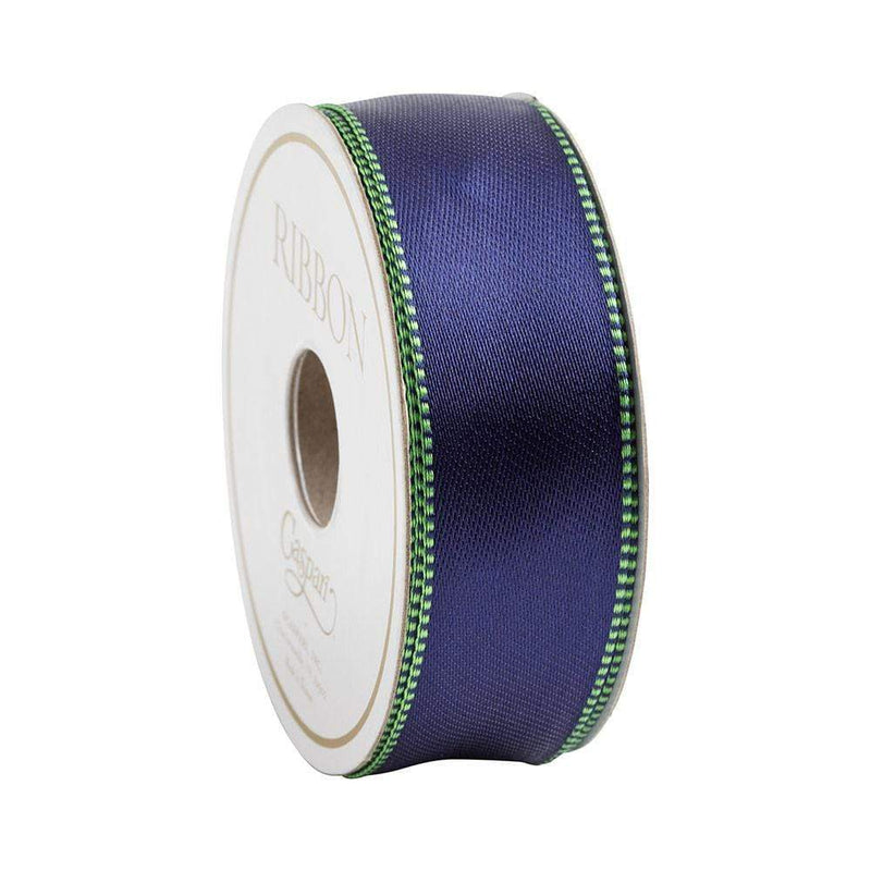 Caspari Navy & Green Reversible Satin Wired Ribbon - 10 Yard Spool