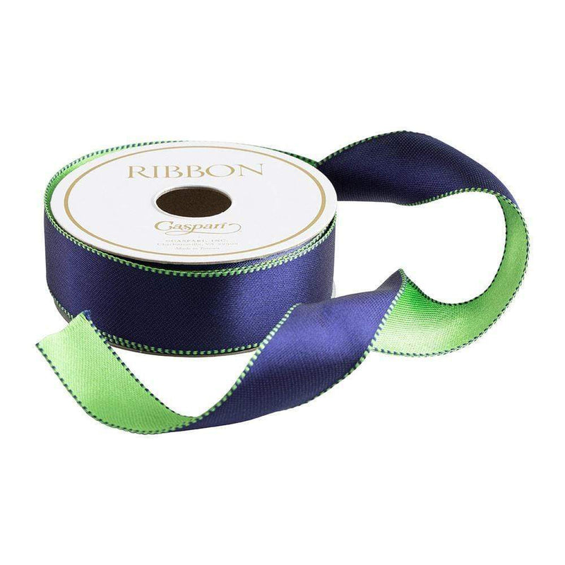 caspari Navy & Green Reversible Satin Wired Ribbon - 10 Yard Spool