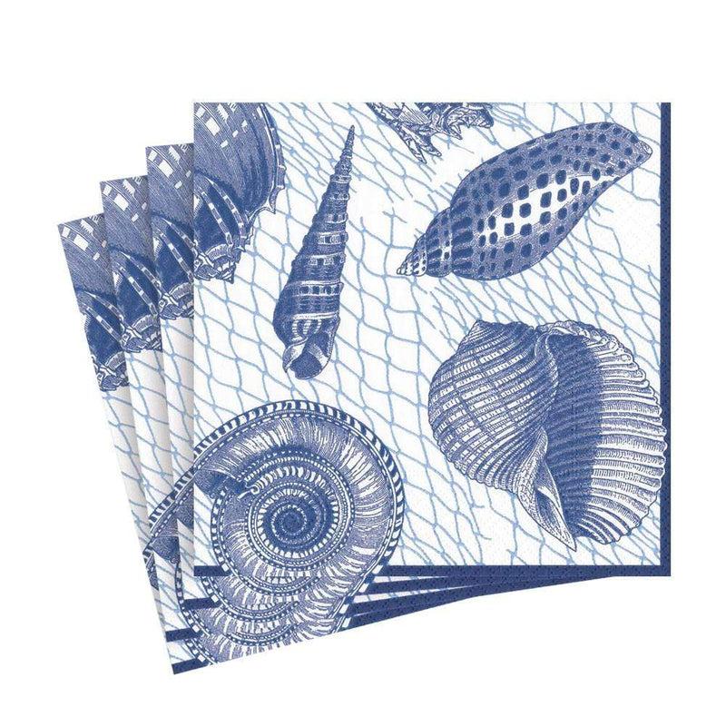 Caspari Netting And Shells Paper Luncheon Napkins In Blue - 20 Per Package