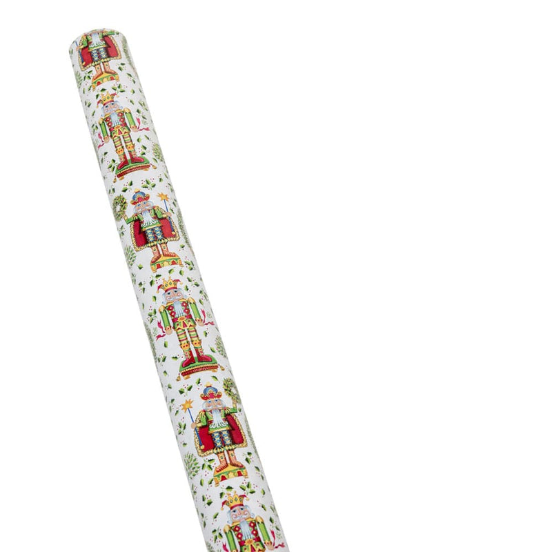 Caspari Nutcracker Christmas White Gift Wrap - One 30" X 8' Roll