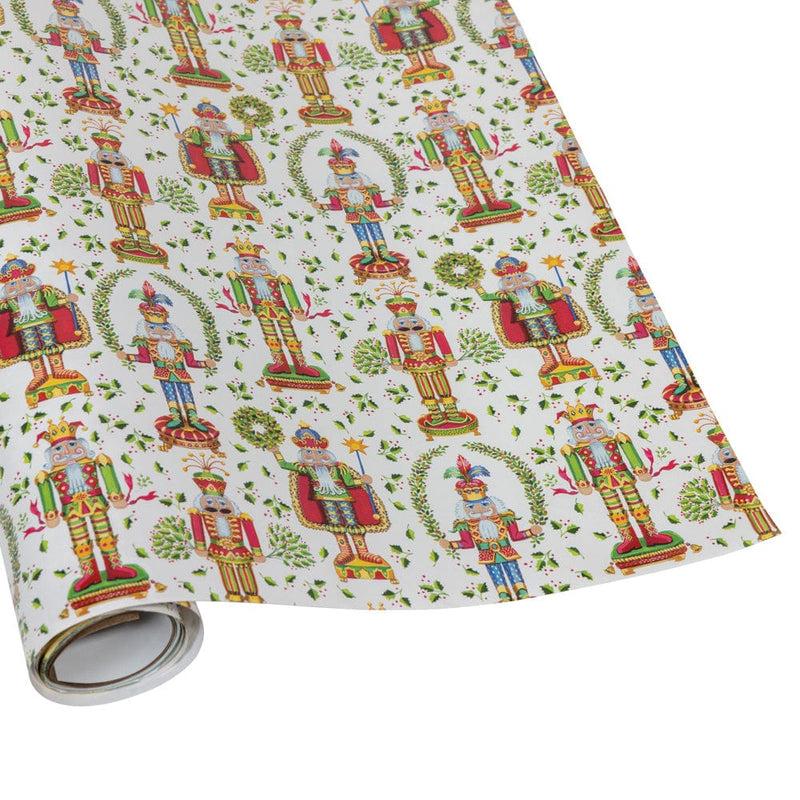 caspari Nutcracker Christmas White Gift Wrap - One 30" x 8' Roll