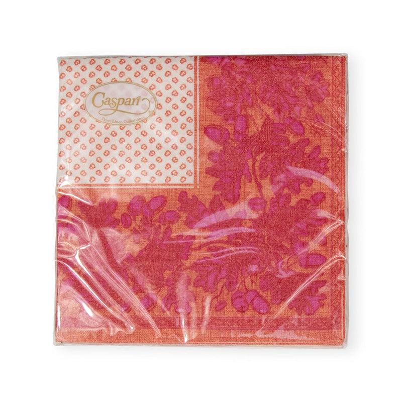 Caspari Oak Leaves & Acorns Paper Linen Cocktail Napkins In Orange & Fuchsia - 15 Per Package
