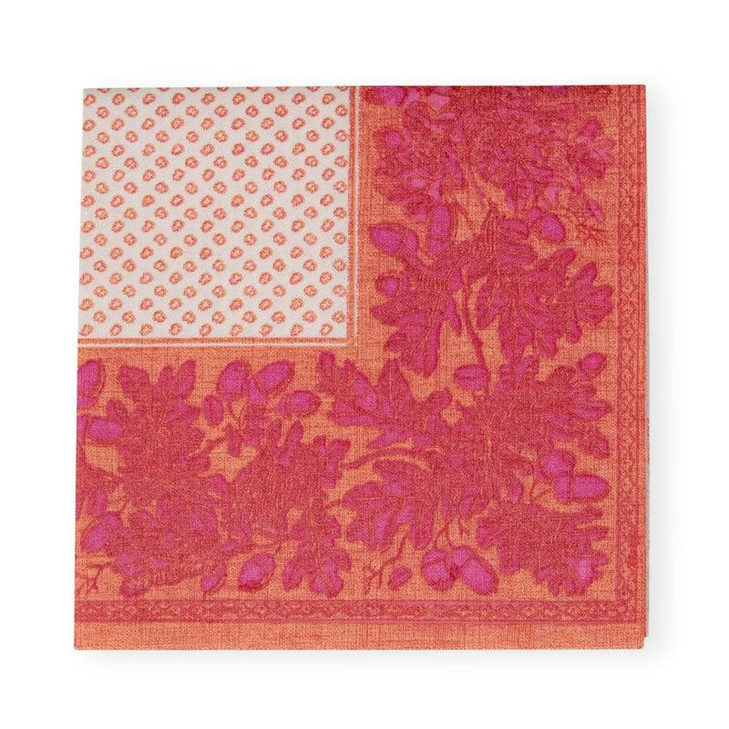 caspari Oak Leaves & Acorns Paper Linen Cocktail Napkins in Orange & Fuchsia - 15 Per Package