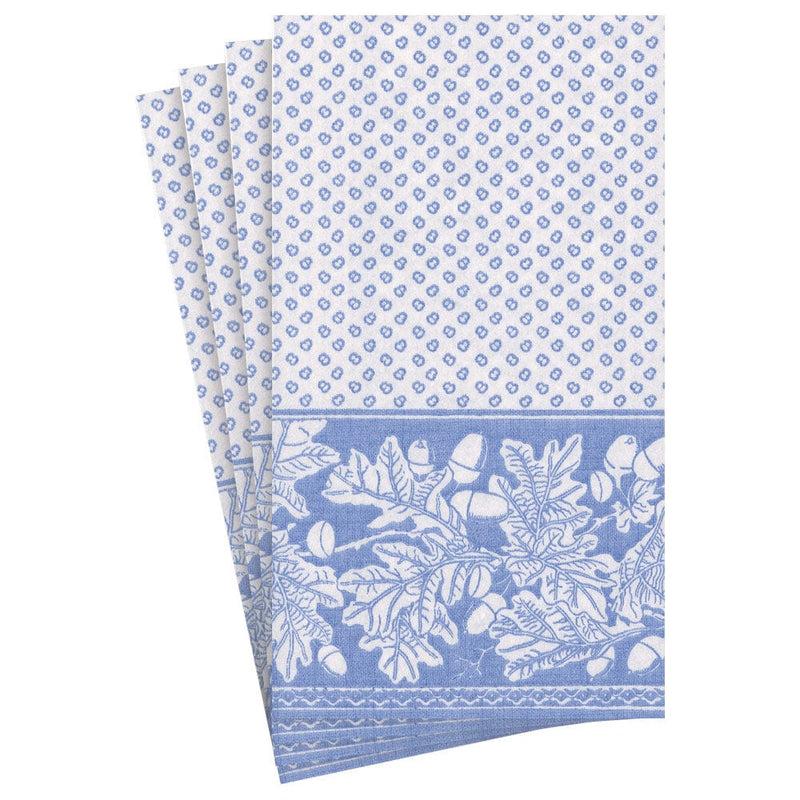 Caspari Oak Leaves & Acorns Paper Linen Guest Towel Napkins In French Blue/White - 12 Per Package