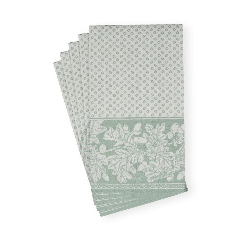 Caspari Oak Leaves & Acorns Paper Linen Guest Towel Napkins In Sage Green/Ivory - 12 Per Package