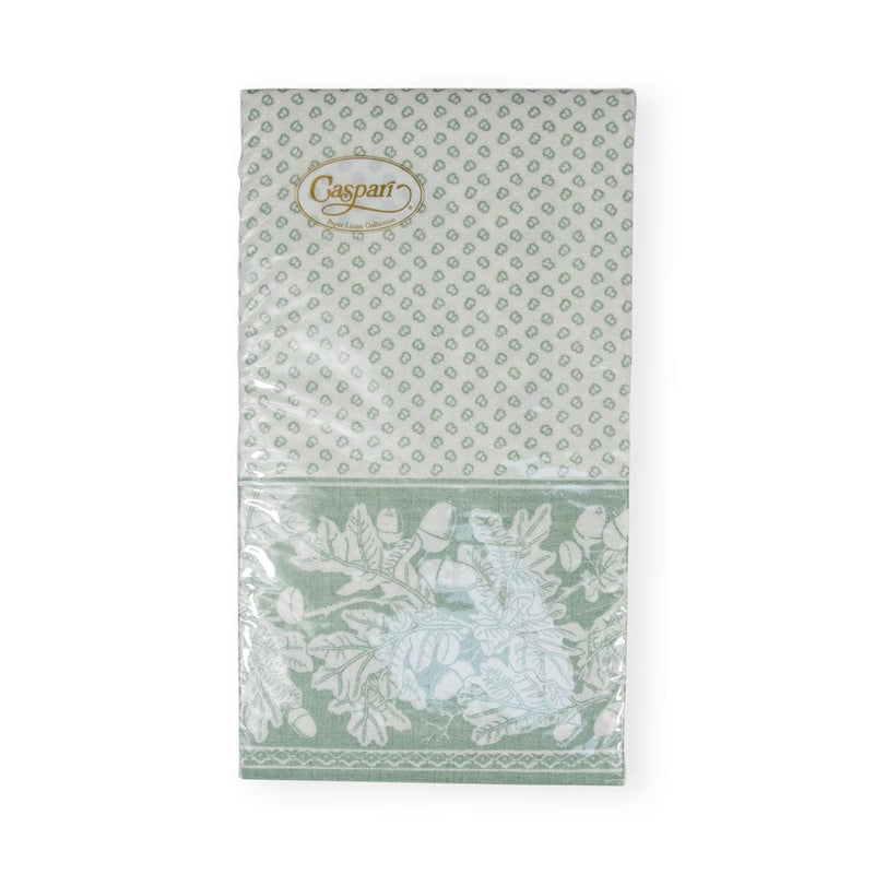 Caspari Oak Leaves & Acorns Paper Linen Guest Towel Napkins In Sage Green/Ivory - 12 Per Package