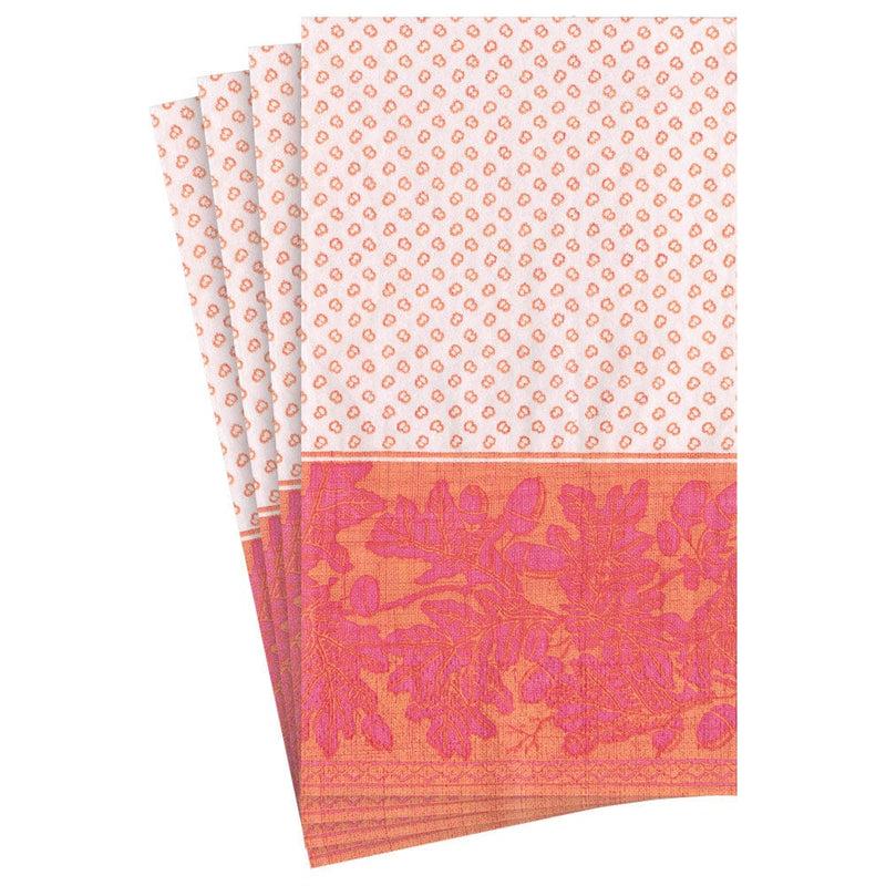 Caspari Oak Leaves & Acorns Paper Linen Guest Towel Napkins In Orange/Fuchsia - 12 Per Package