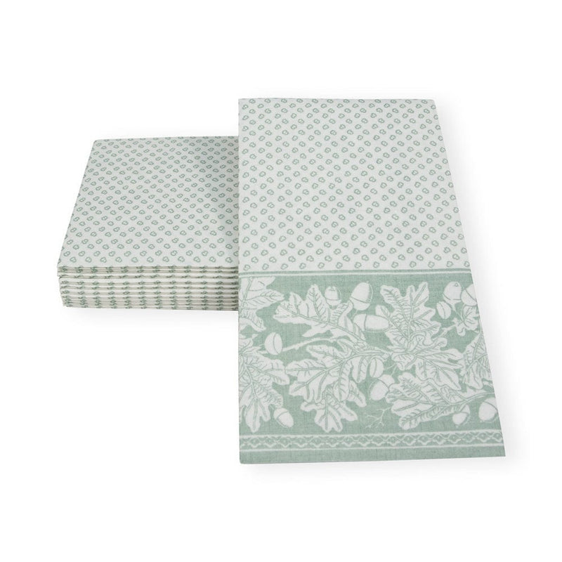Caspari Oak Leaves & Acorns Paper Linen Guest Towel Napkins In Sage Green/Ivory - 12 Per Package