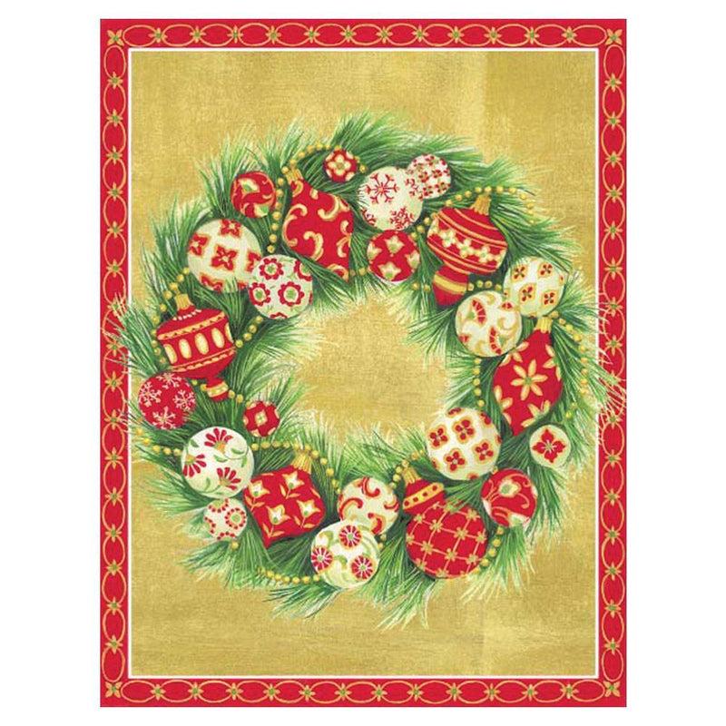 caspari Ornament Wreath on Gold Boxed Christmas Cards - 15 Cards & 15 Envelopes