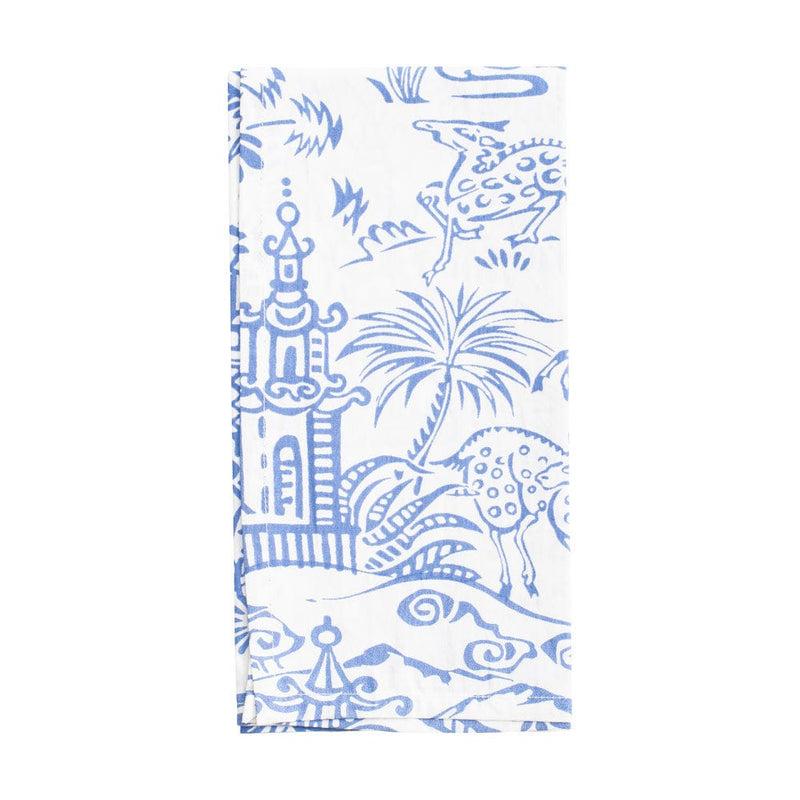 caspari Pagoda Toile Cotton Dinner Napkins in Blue & White - Set of 4