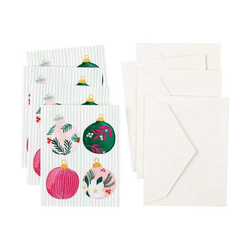 Caspari Painted Ornaments Gift Enclosure Cards - 4 Mini Cards & 4 Envelopes