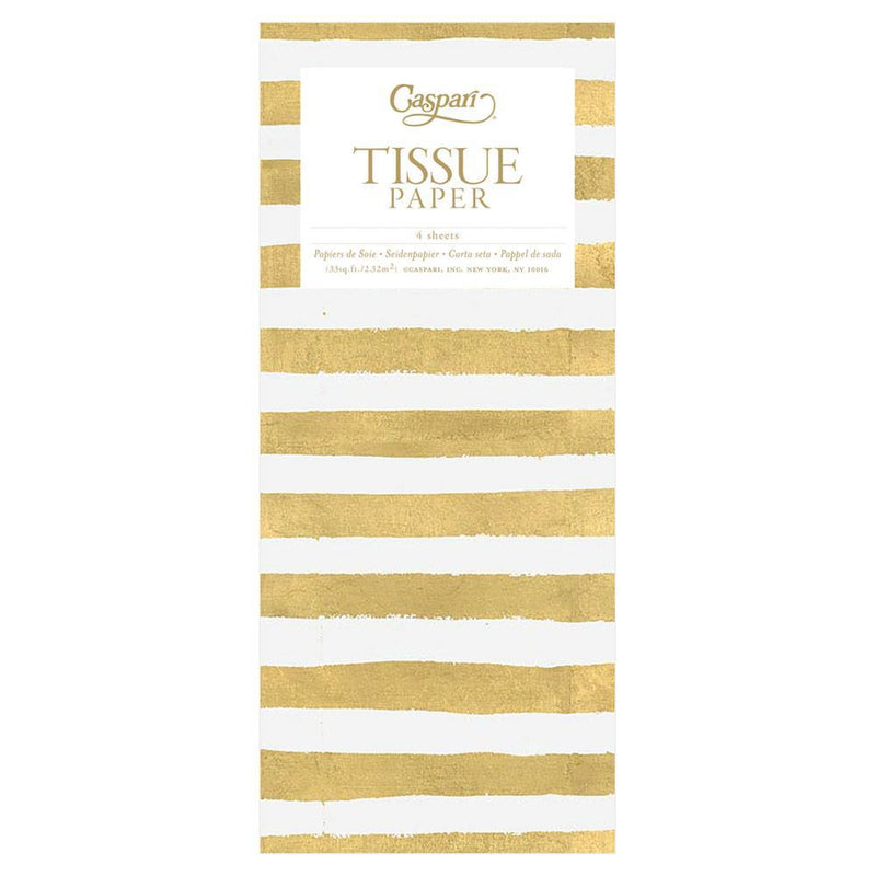 caspari Painted Stripe Tissue Paper in Gold & White - 4 Sheets Included