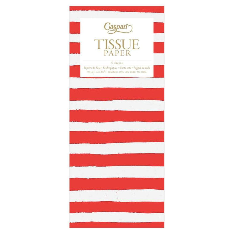 caspari Painted Stripe Tissue Paper in Red & White - 4 Sheets Included