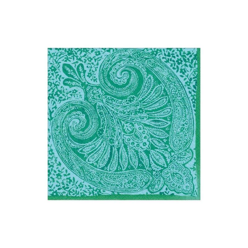 Caspari Paisley Medallion Paper Cocktail Napkins In Turquoise - 20 Per Package