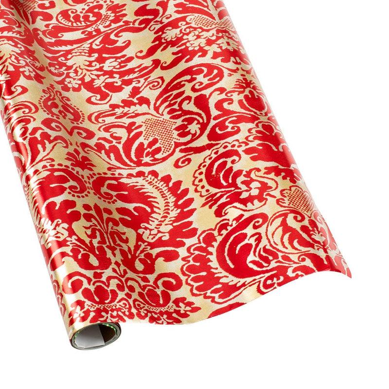 caspari Palazzo Foil Metallic Gift Wrapping Paper in Red & Gold - 30" x 6' Roll