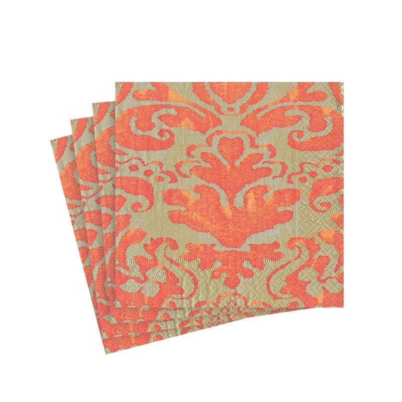 caspari Palazzo Paper Cocktail Napkins in Coral - 20 Per Package