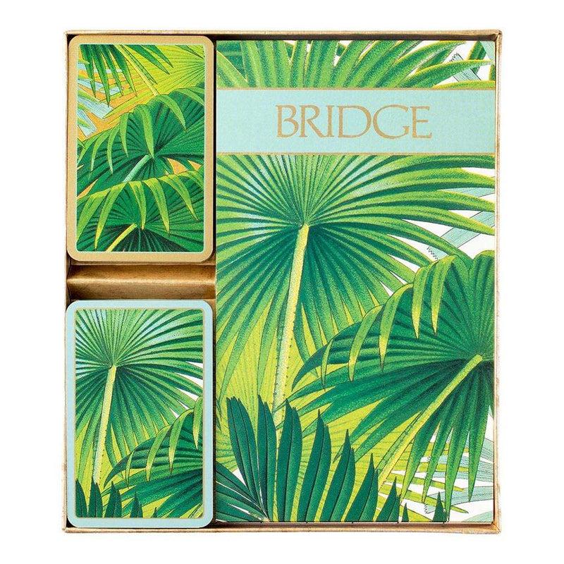 Caspari Palm Fronds Large Type Bridge Gift Set - 2 Playing Card Decks & 2 Score Pads