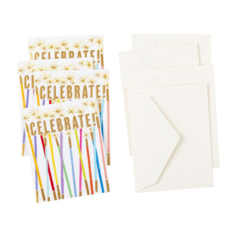 Caspari Party Candles Gift Enclosure Cards - 4 Mini Cards & 4 Envelopes