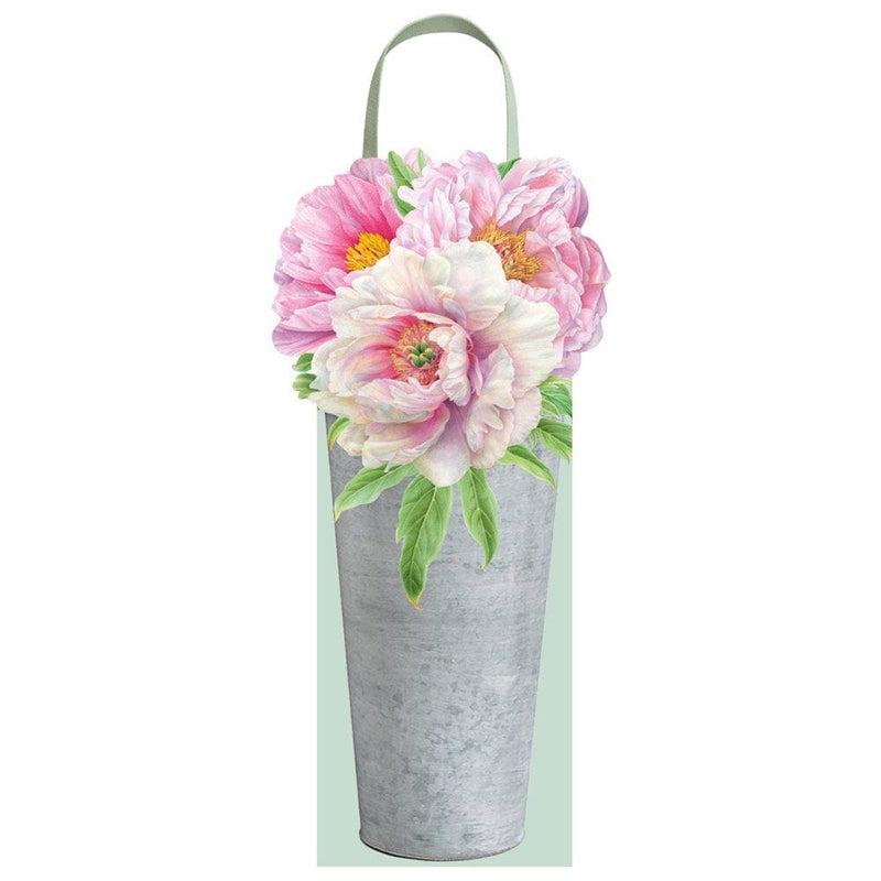 Caspari Peonies In French Flower Bucket Wine & Bottle Gift Bag - 1 Each