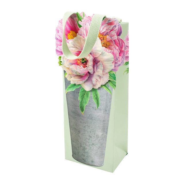 caspari Peonies in French Flower Bucket Wine & Bottle Gift Bag - 1 Each