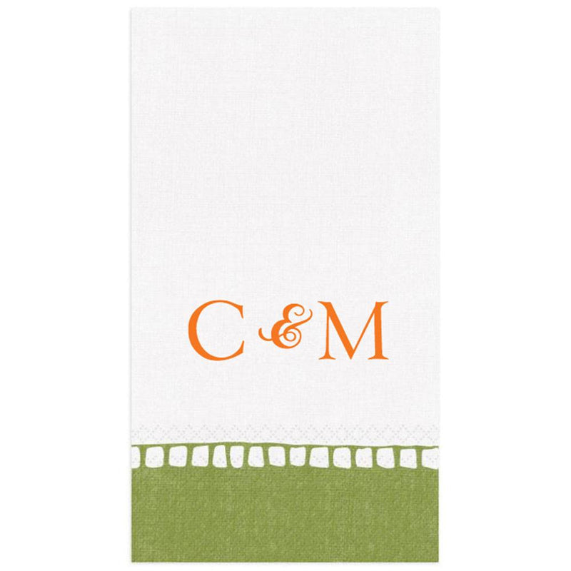 caspari Personalized Double Initial Linen Border Guest Towel Napkins