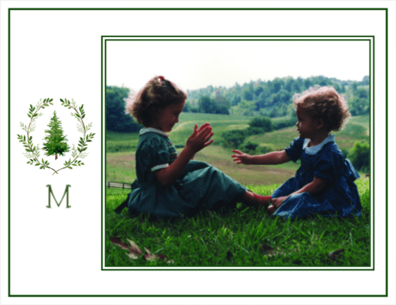 caspari Personalized Fir Tree Crest Single Initial Holiday Photo Cards - Landscape
