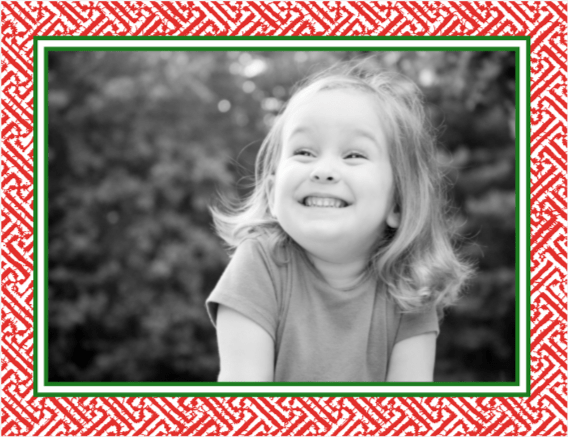 caspari Personalized Fretwork Red Holiday Photo Cards - Landscape
