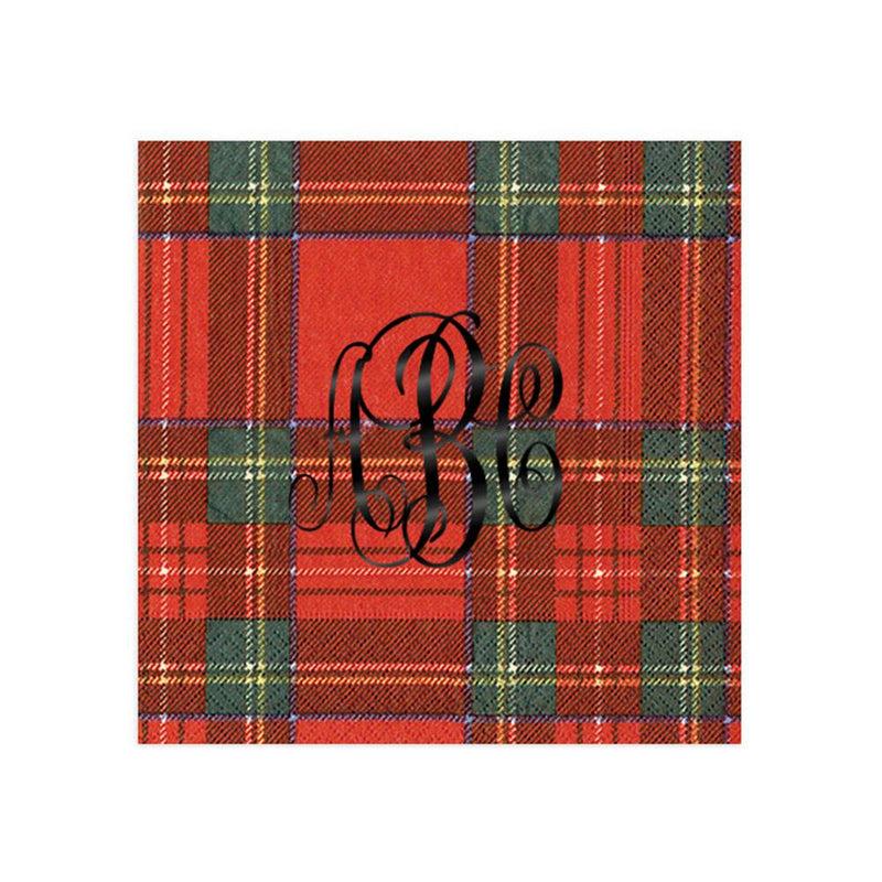 Caspari Personalized Monogram Royal Plaid Cocktail Napkins
