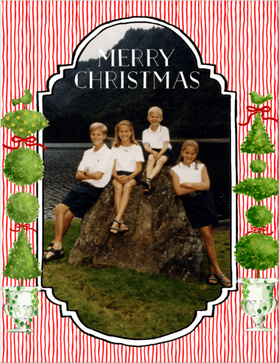 caspari Personalized Topiaries and Stripe Holiday Photo Cards - Portrait