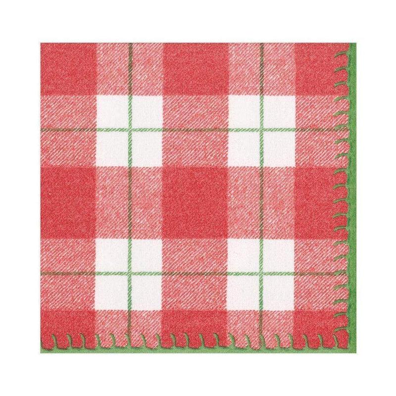 caspari Plaid Check Paper Linen Luncheon Napkins in Red - 15 Per Package