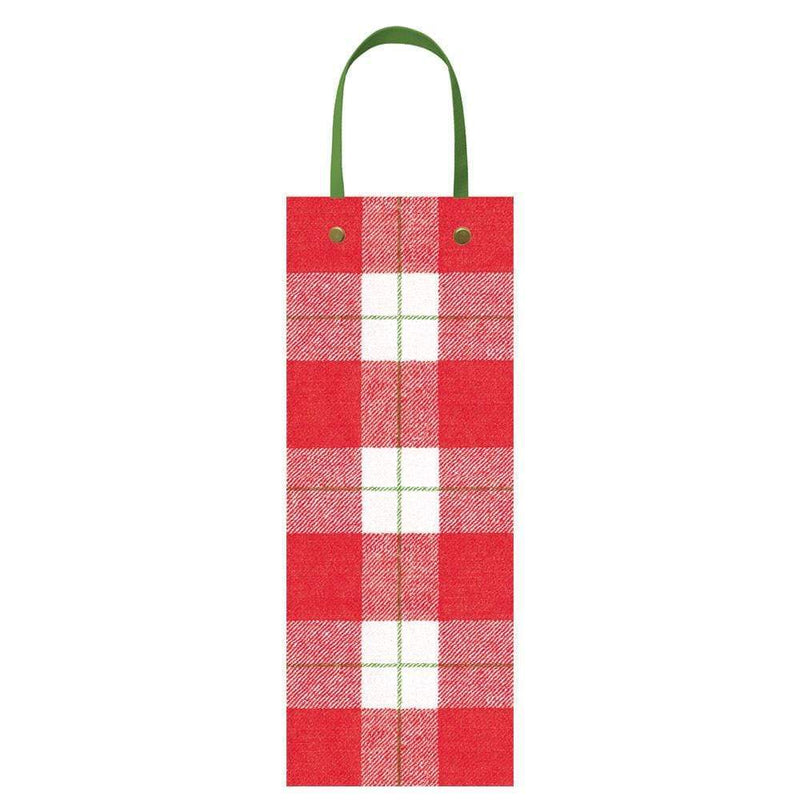 Caspari Plaid Check Wine & Bottle Gift Bag In Red - 1 Each