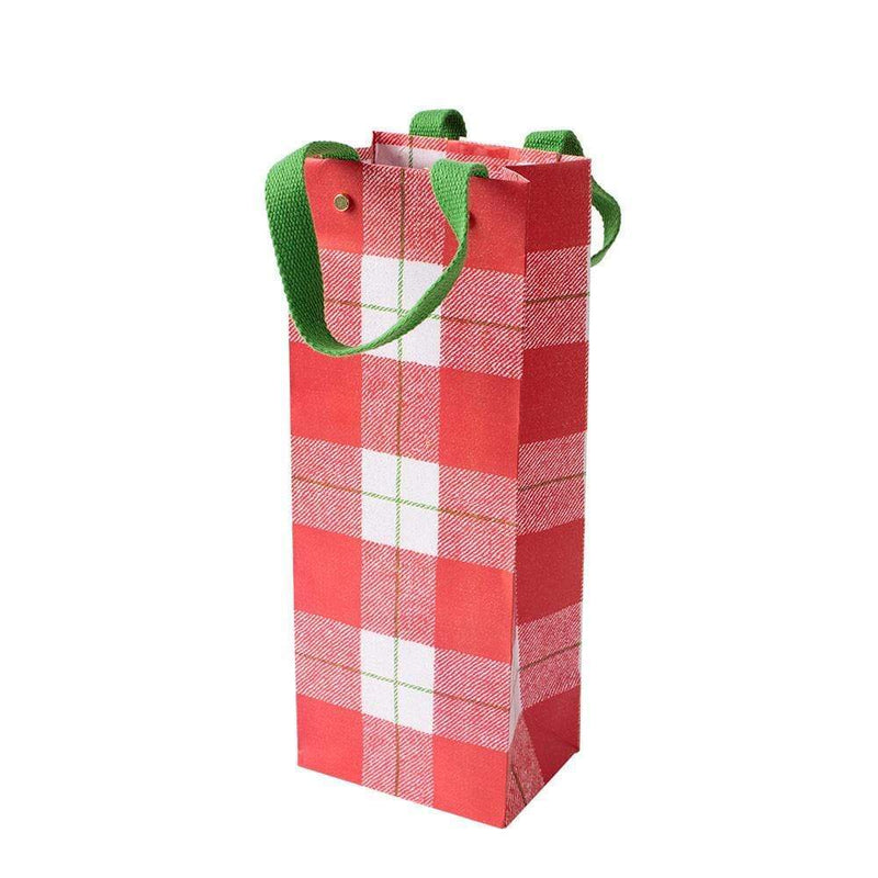 caspari Plaid Check Wine & Bottle Gift Bag in Red - 1 Each