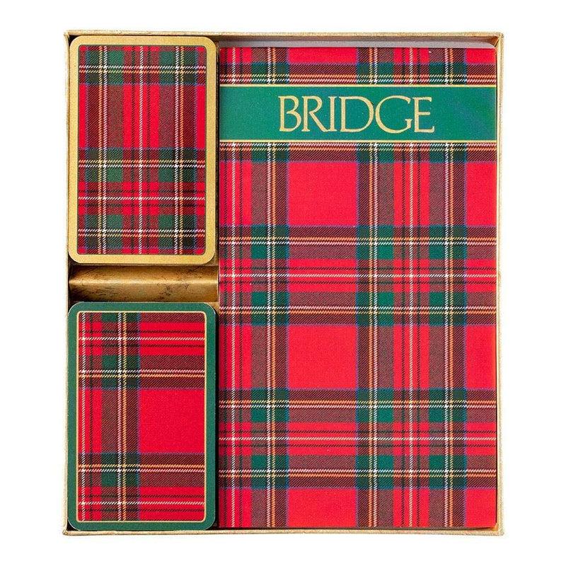 caspari Plaid Large Type Bridge Gift Set - 2 Playing Card Decks & 2 Score Pads