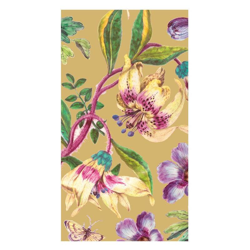 caspari Porcelain Blooms Gold Guest Towel Napkins - 15 Per Package