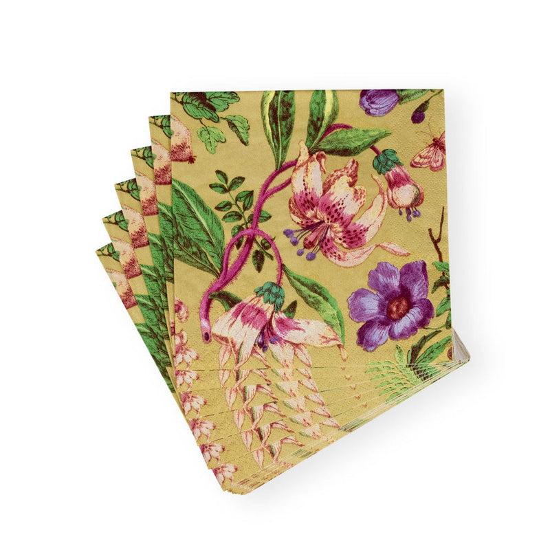 Caspari Porcelain Blooms Gold Luncheon Napkins - 20 Per Package