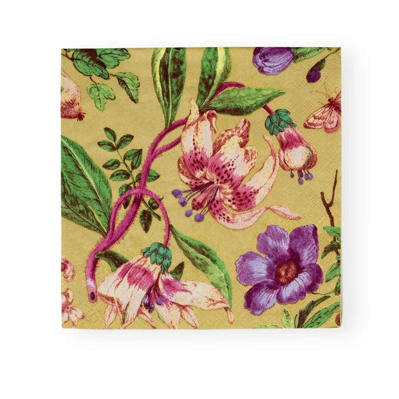 caspari Porcelain Blooms Gold Luncheon Napkins - 20 Per Package